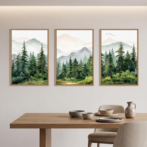 Green Forest Mountain Range Framed Canvas Wall Art -16''x24''x3 - Image 3
