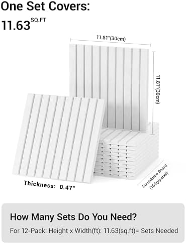 12 Pack Self-Adhesive Acoustic Wall Panels, 12x12 Inch-White - Image 2