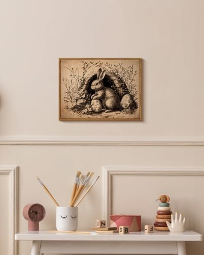 VIYYIEA Framed Rabbit Wall Art Rustic Farmhouse Decor, 12x16 Inch - Image 2