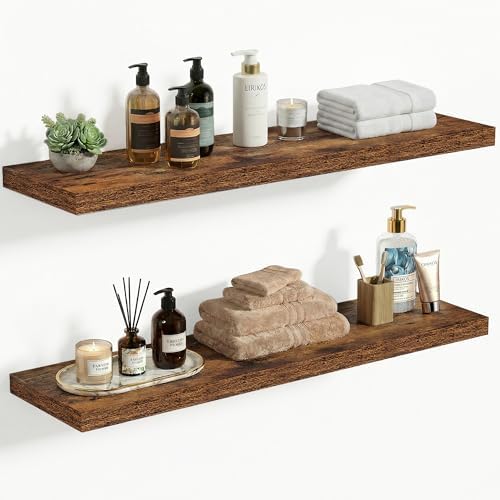 Vivelove 10 Inch Deep Floating Shelves 30x10” Set of 2, Rustic Brown by VIVELOVE