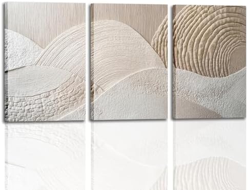 Neutral Abstract Wall Art Set of 3, Minimalist Textured Canvas Decor by Unknown