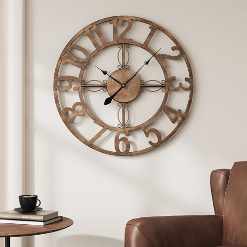 Cuspin 20 Inch Wall Clock Bronze, Large Rustic Decorative Metal Wall Clock by Cuspin