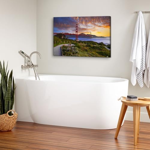 Famous Cityscape Canvas Wall Art Red Golden Gate Bridge Picture Bedroom Wall - Image 6