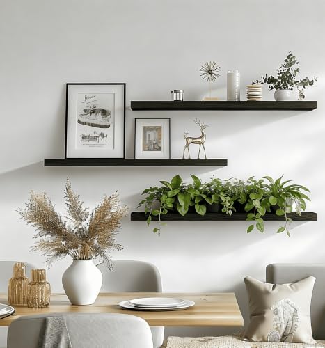 Black Wood Floating Shelves for Wall Shelf 24 Inch Set of 4 - Image 2