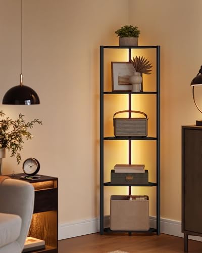 VASAGLE Corner Shelf with LED Lights, 5-Tier Freestanding Bookshelf by VASAGLEbySONGMICSHOME