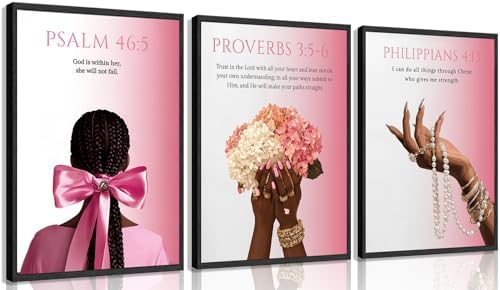 3Pcs Trendy Pink Christian Canvas Wall Art, Preppy Bible Verse Posters Print by Patto