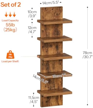 HOOBRO 5 Tier Wall Shelf Unit for Storage, 2 Pack Floating Shelves for Wall - Image 3