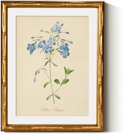 InSimSea Gold Bamboo Framed Wall Art, Retro Blue Botanical Prints by InSimSeaArt