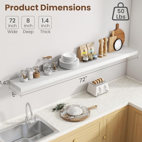 72 Inch Floating Shelves for Wall, 8 Inch Deep, Invisible Brackets - Image 3