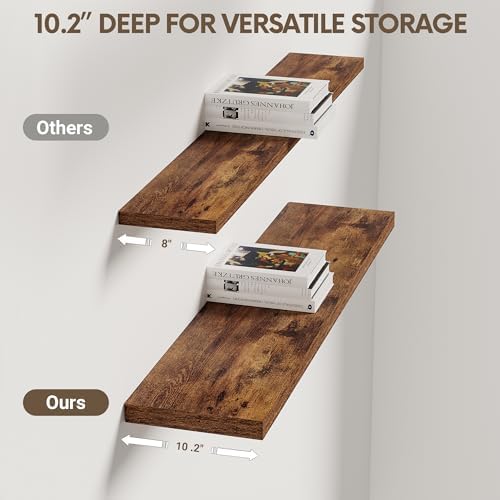 Vivelove 36" Floating Shelves 10 inch Deep, Rustic Brown - Image 4