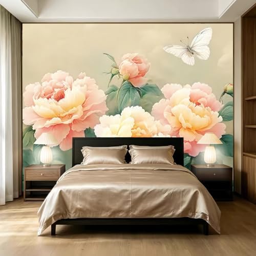 Poetic and Dreamlike Peony Flower Illustration Style self-Adhesive Murals by SIDIANYA