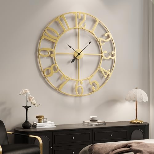 Cuspin 40 Inch Extra Large Gold Wall Clock, Decorative Metal Wall Clocks - Image 2