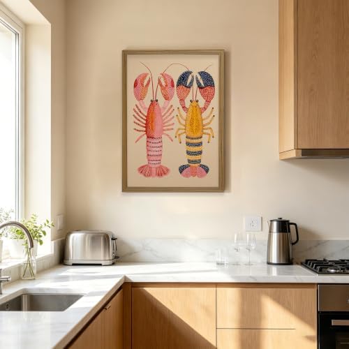 Framed Colorful Lobster Wall Art Nautical Canvas Print Coastal Decor - Image 4