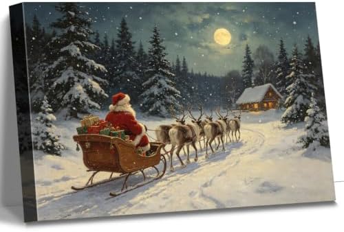 AVANT GARDE CANVAS Christmas Canvas Wall Art, Santa Claus Sleigh and Reindeer by AVANTCARDECANVAS