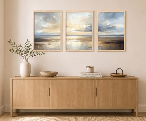 Framed Modern Abstract Coastal Oil Painting Wall Art Set of 3, 12x16 Inch - Image 7