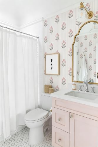 Safiyya Pink Floral Peel and Stick Wallpaper Striped Contact Paper Modern - Image 7
