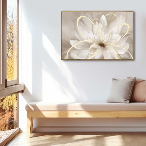 SOUGUAN White Flower Picture Gold Botanical Paintings - Image 6