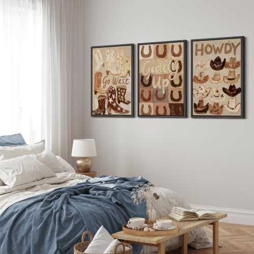 MUDECOR Framed Canvas Print Wall Art Set Western Boots Hats - Image 3