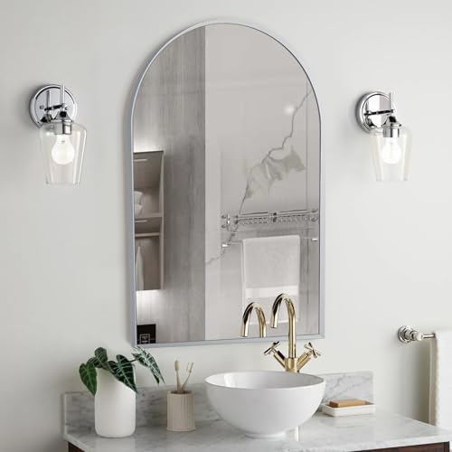 Silver Arched Mirror 24x36in, Metal Framed Bathroom Vanity Wall - Image 2
