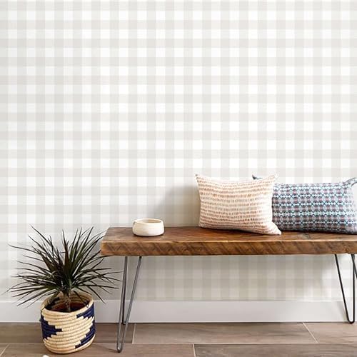 Heroad 17.3"x393" Plaid Peel and Stick Wallpaper Neutral Wall Paper Boho by HeroadBrand