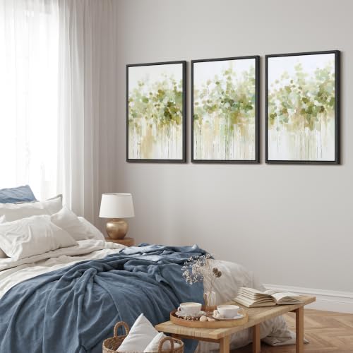 MUDECOR Framed Canvas Print Wall Art Set Soft Green Trees - Image 3