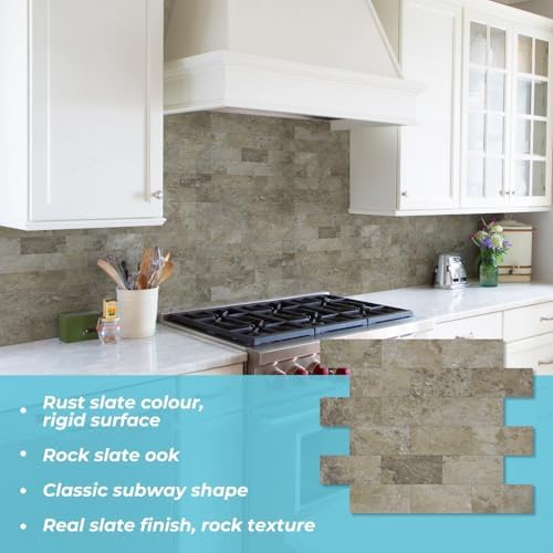 STICKGOO 10-Sheet Subway Tile Peel and Stick Backsplash, Rust Slate - Image 3