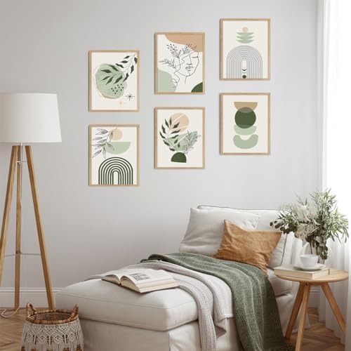 Dazzlewall 6Pcs Boho Minimalist Sage Green Canvas Wall Art 8x10 in Unframed - Image 4