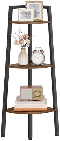 Hoctieon Corner Shelf, 3-Tier 40" Tall Corner Bookshelf, Rustic Ladder Shelf - Image 3