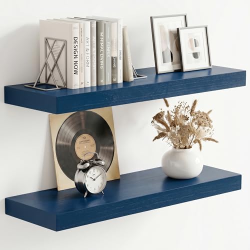 fuqing 20 Inch Floating Shelves, 6.7 Inch Deep Blue Wall Shelves Set of 2 by Fuqing