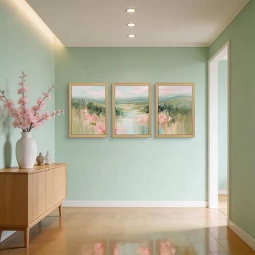 Green and Pink Landscape Canvas Wall Art 3Pcs Framed Home Decor 12X16 Inch - Image 7