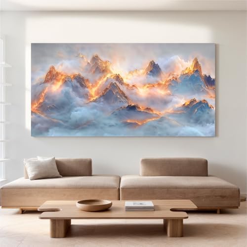 YISXINOAG Golden Snow Mountain Wall Art Abstract Landscape Painting 29"X58" - Image 2