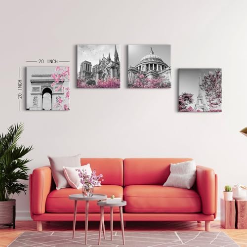 Paris Eiffel Tower Wall Art for Bedroom Pink Paris Wall Decor Black and White - Image 4