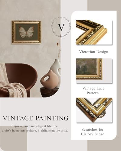 VIYYIEA Gold Framed Butterfly Wall Art Vintage Canvas Painting, 8×10 Inch - Image 5