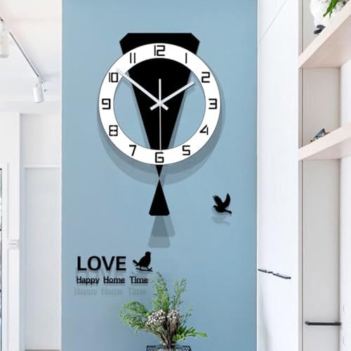 Modern Geometric Pendulum Wall Clock, Acrylic Silent Non-Ticking Battery - Image 2