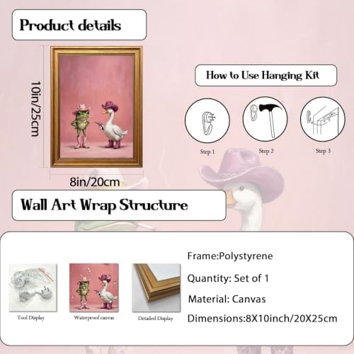 Vintage Gold Framed Western Wall Art, Funny Cowboy Frog and Duck Pictures Wall - Image 5