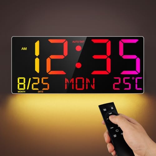 16" Large Digital Wall Clock LED Display, Night Light, Auto DST by ArtfulClocksBeautifulMoments