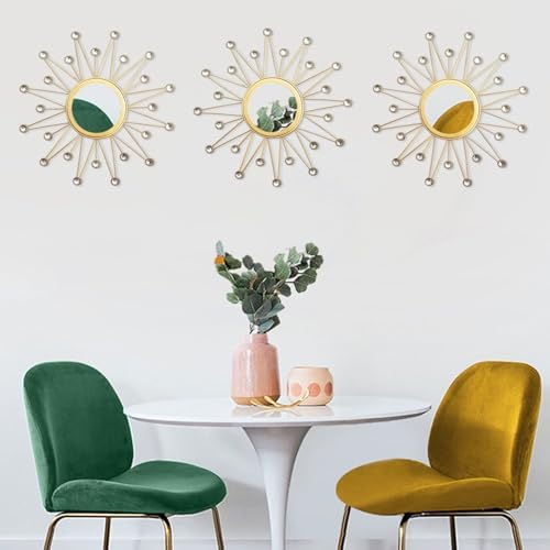 Uaussi 3 Pack Crystal Sunburst Wall Mirror Décor Rhinestone Mirrors Decorative - Image 6