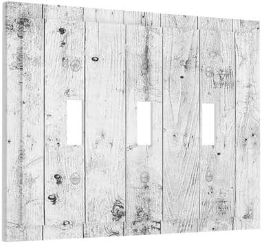 Decorative Switch Plates Rustic White Grey Wood Grain 3 Gang Wall Plate - Image 2