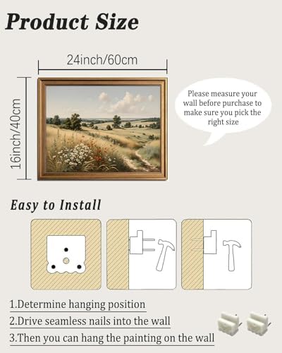 KBKBART Gold Framed Vintage Wall Art, Serene Fields Wildflowers Vintage - Image 2