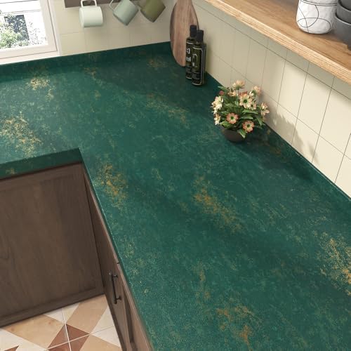 Wallercity Textured Green/Gold Marble Wallpaper Peel and Stick Countertops - Image 2