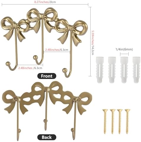 2Pcs Gold Bow Hooks Coat Rack, Wall Mount Coat Hook, Bow Room Wall Decorations - Image 2