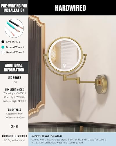 10" Wall Mounted Lighted Makeup Vanity Mirror Swing Arm 1/5X Magnifying - Image 2