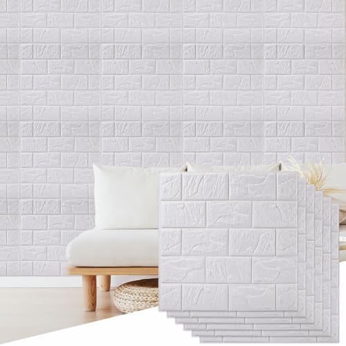 CRASPIRE 10Pcs 3D Faux Stone Peel and Stick Wall White Tile Panels 11.8x11.8in by CRASPIRE