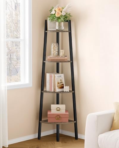 Hoctieon Corner Shelf, 4-Tier Corner Bookshelf, Rustic Ladder Shelf, Industrial by Hoctieon