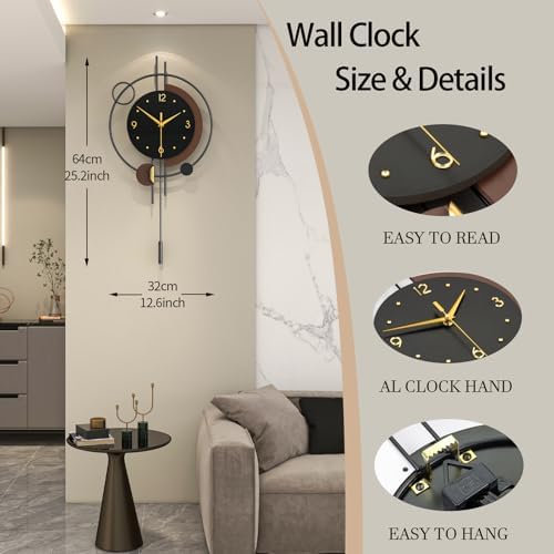 FLEBLE Modern Analog Wall Clock Decorative Clock Pendulum Battery Operated - Image 4