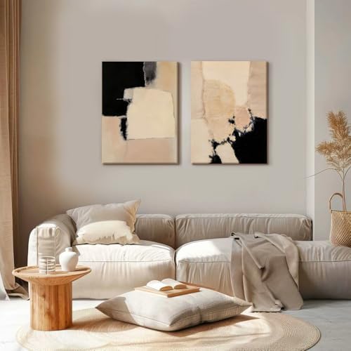 RUURUU 2Pcs Framed Black and Brown Abstract Canvas Wall Art Neutral Mid-Century - Image 6