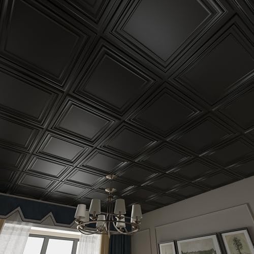 Art3d PVC Ceiling Tiles, 3D Plastic Sheet in Black, 2 x 2 ft - Image 2