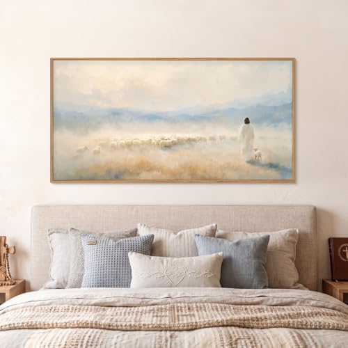 HOURIA Christian Jesus The Good Shepherd Framed Canvas Wall Art Set, Religious - Image 5