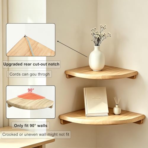 Floating Corner Shelves, 2 Pack Solid Wood Round End Wall Mount - Image 4