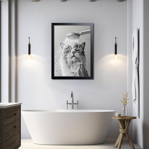 XYHYRA Framed Cat Bathroom Decor Funny Animal Bathroom Wall Art Black and White - Image 5